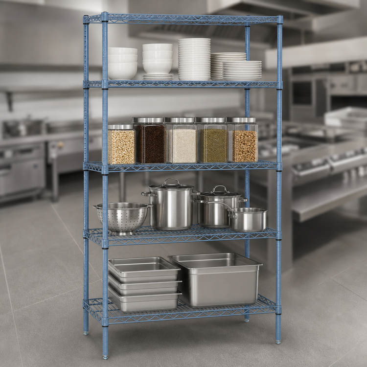 Product image #3 for Quantum 24"W x 14"D x 63"H Wire Shelving Starter Kit, 4 Shelves, 600-800 lb. Capacity, Gray Epoxy Antimicrobial Finish