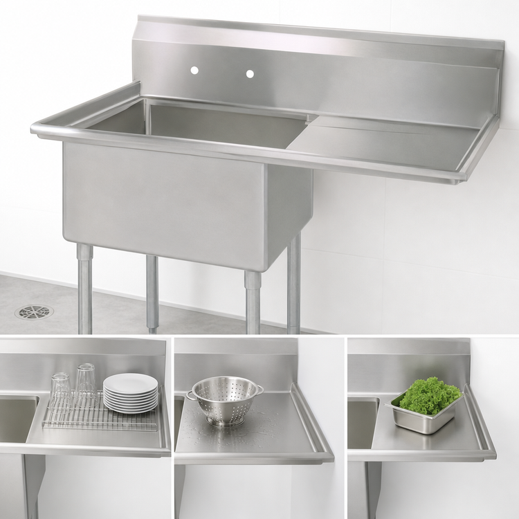 Product image #3 for BK Resources 1-Compartment Stainless Steel Sink with 24-Inch Right Drainboard