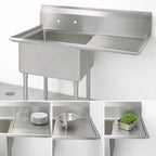Thumbnail image #3 for BK Resources BKS-1-1824-14-24R 1-Compartment Stainless Steel Sink, 24-Inch Right Drainboard, 14-Inch Deep Bowl, 9-Inch Backsplash