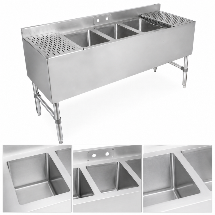 Product image #3 for John Boos Slim-Line 3-Compartment Stainless Steel Underbar Sink Unit, 36W x 18D x 32-1/2H