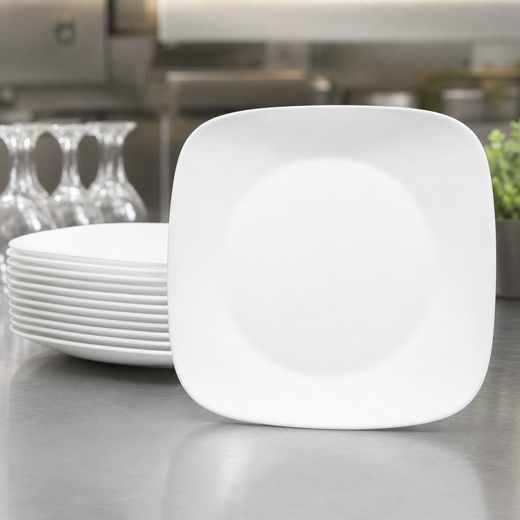 Product image #3 for Corelle Essentials Square Vitrelle Glass Salad Plate, 9-Inch, White, Case of 24
