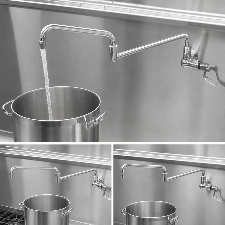 Product image #3 for Town Equipment Double-Jointed Wall-Mount Pot Filler Faucet with Wrist Handle, 6-Inch Spout