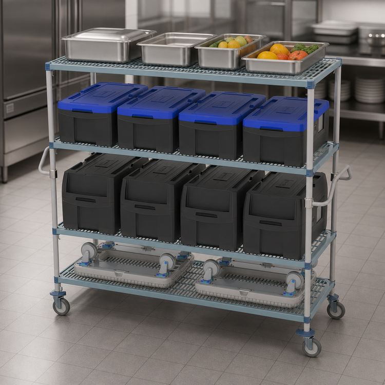 Product image #3 for MetroMax Q 4-Tier Mobile Polymer Shelving Cart, 72 x 24 Inches, 5-Inch Casters