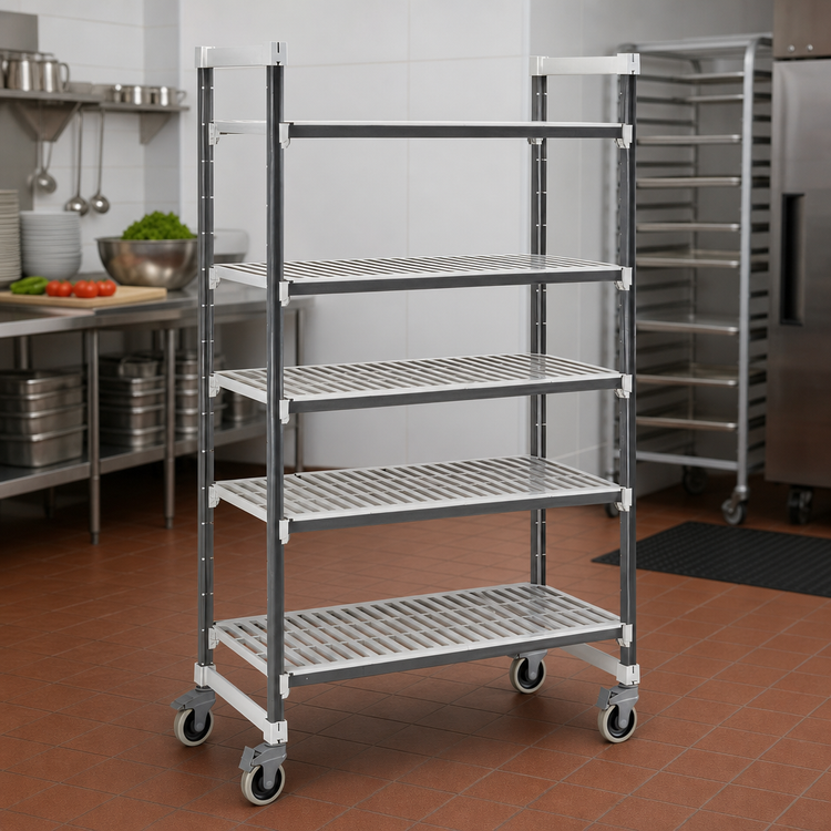 Product image #3 for Cambro Camshelving Elements XTRA 5-Tier Vented Mobile Starter Unit, 21" x 42", Speckled Gray