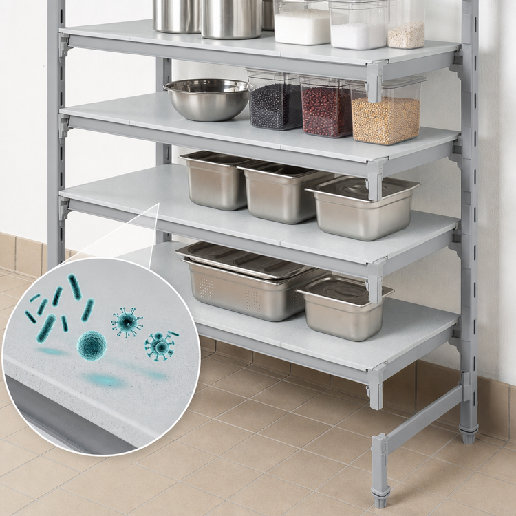 Product image #3 for Cambro Camshelving Elements XTRA 21-Inch x 48-Inch Solid Universal Shelf Kit, 5-Shelf, Speckled Gray