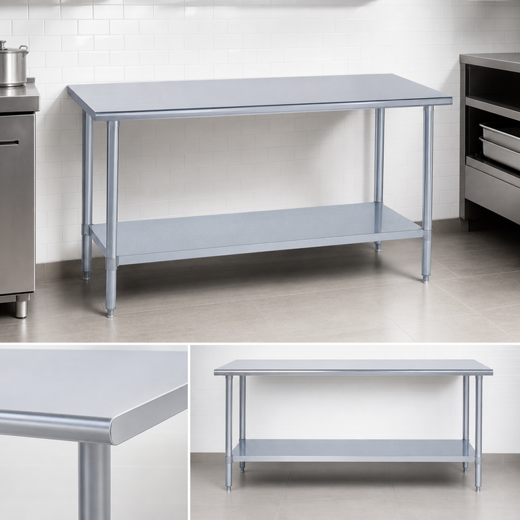 Product image #3 for Duke Manufacturing 60-Inch x 24-Inch Stainless Steel Work Table with Galvanized Undershelf, Flat Top, No Backsplash