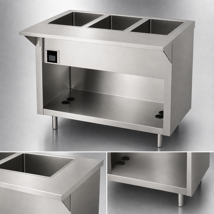 Product image #3 for Thurmaduke EW-3-CBSS 3-Well Electric Ganged Waterless Hot Food Unit with Legs
