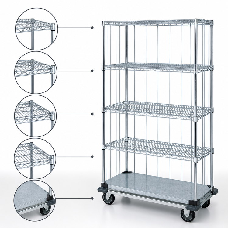 Product image #3 for Quantum Mobile Enclosure Cart with 5 Shelves, 36 x 24 x 70 Inches, Chrome Plated
