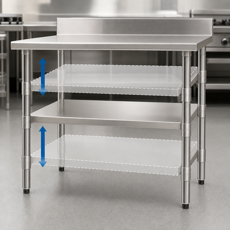 Product image #3 for Eagle Group Adjustable Stainless Steel Work Table Undershelf, 36 x 24 Inches, for Uni-Lok Hat Channel Frame Tables