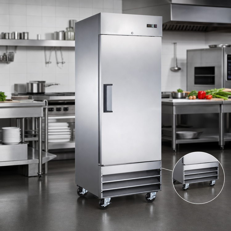Product image #3 for Omcan 23 Cu. Ft. One-Section Reach-In Refrigerator with 1 Solid Door and Bottom-Mount Self-Contained Refrigeration
