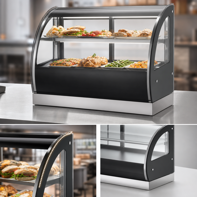 Product image #3 for Vollrath Countertop Full-Service Heated Display Case with Curved Glass Front and Rear Sliding Glass Doors