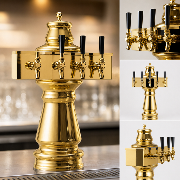Product image #3 for Glastender Vienna 4-Faucet Polished Brass Glycol-Cooled Draft Dispensing Tower