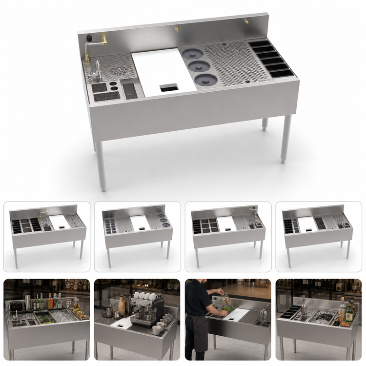 Product image #2 for MoveWell 48-Inch Stainless Steel Underbar Adaptive Station Bin with Legs and Essential Inserts Bundle