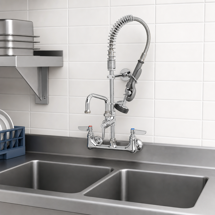 Product image #3 for EasyInstall Mini Wall-Mount Pre-Rinse Faucet with 8-Inch Centers, 8-Inch Swing Nozzle, and 24-Inch Hose