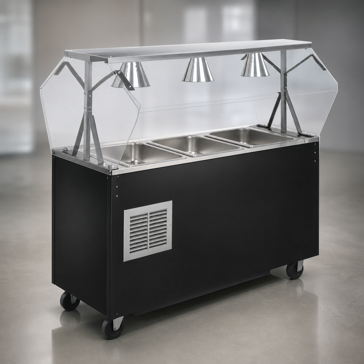 Product image #3 for Mobile Refrigerated Cafeteria Unit with NSF2 Breath Guard, 3-Pan, Black Base