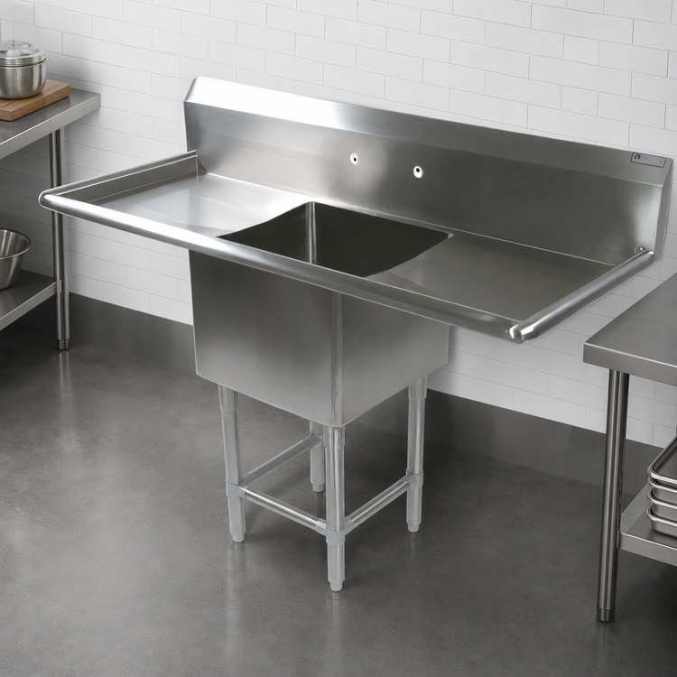 Product image #3 for John Boos Pro-Bowl 1-Compartment Sink with Left and Right Drainboards, 14/300 Stainless Steel, 57-1/4 x 23-1/2 x 44-1/16 Inches