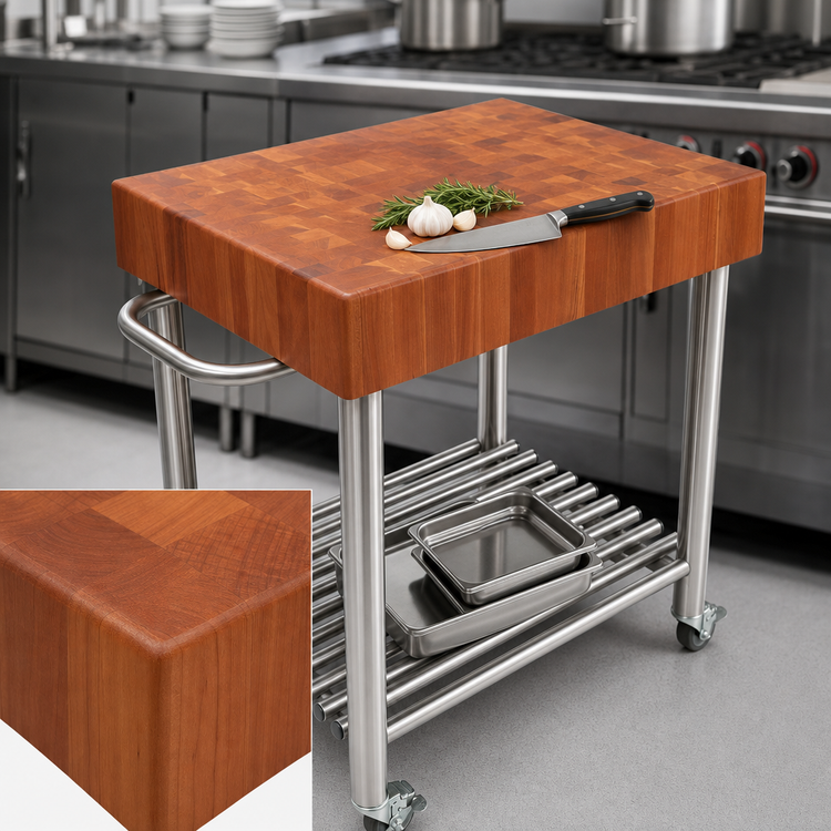 Product image #3 for John Boos Cucina D'Amico Cherry End Grain Butcher Block Cart with Stainless Steel Base