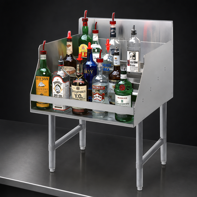 Product image #4 for Advance Tabco Special Value Series 5-Step Freestanding Stainless Steel Liquor Bottle Display Unit