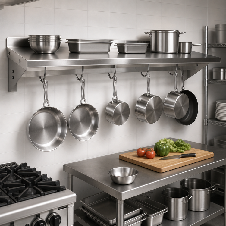 Product image #3 for John Boos Stallion 132-Inch Wall-Mounted Pot Rack Shelf, 14-Gauge Stainless Steel