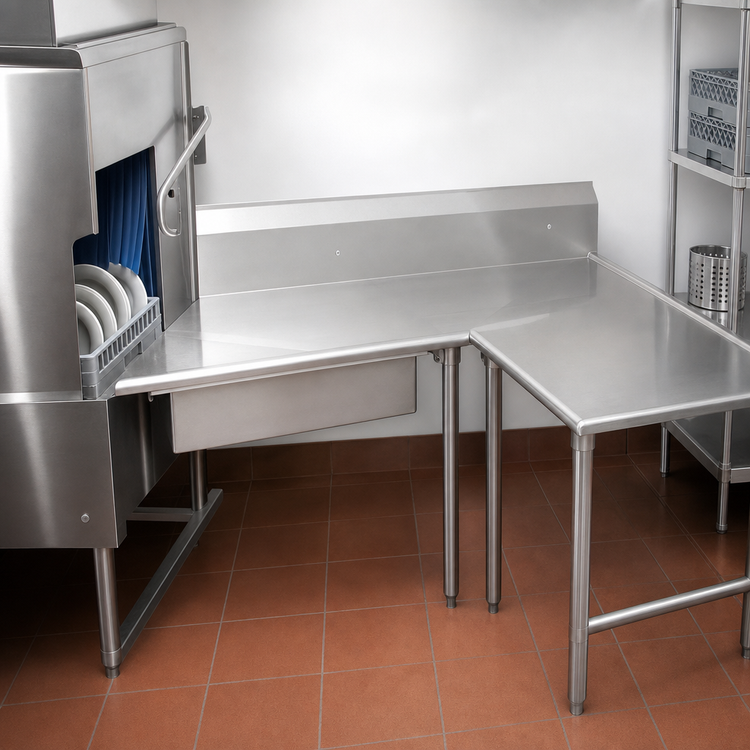Product image #3 for John Boos Pro-Bowl L-Shaped Soiled Landing Dishtable, Right-to-Left, 70-Inch Machine-to-Corner x 60-Inch Corner-to-End