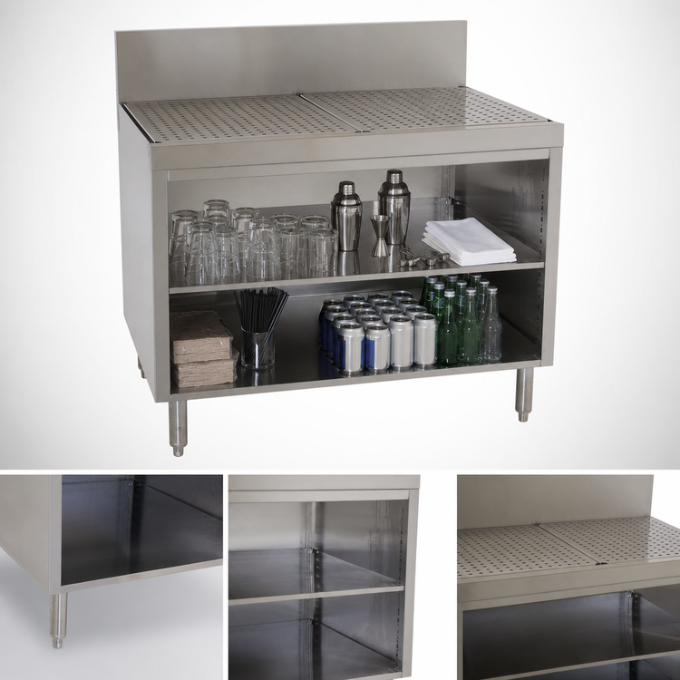 Product image #3 for Advance Tabco Prestige Supreme 42-Inch Stainless Steel Underbar Drainboard Cabinet, Open Front