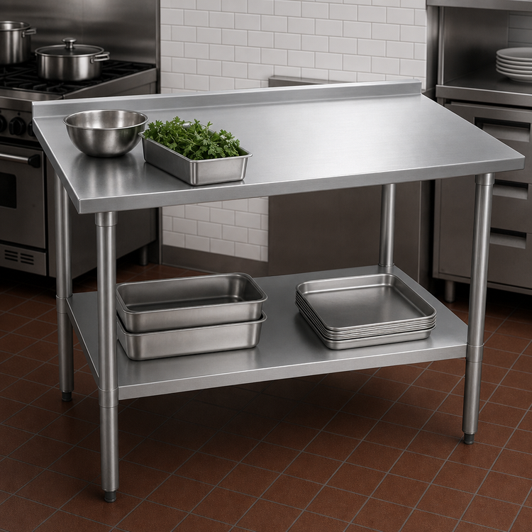 Product image #3 for John Boos Stallion 48" x 36" Stainless Steel Work Table with Rear Up-Turn and Undershelf