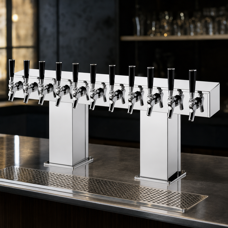 Product image #3 for 10-Faucet Glycol-Cooled Countertop Bridge Tee Draft Beer Tower, Polished Chrome