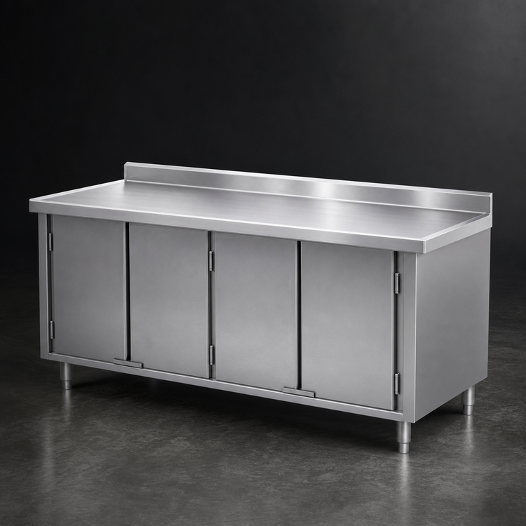 Product image #3 for Spec-Master Marine Series Stainless Steel Enclosed Work Table with Cabinet Base and 4 Hinged Doors, 96-Inch W x 30-Inch D
