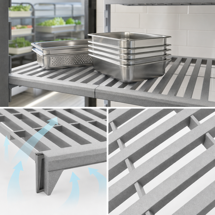 Product image #4 for Cambro Camshelving Premium 24 x 36 Inch 4-Shelf Vented Polymer Shelf Kit, Speckled Gray