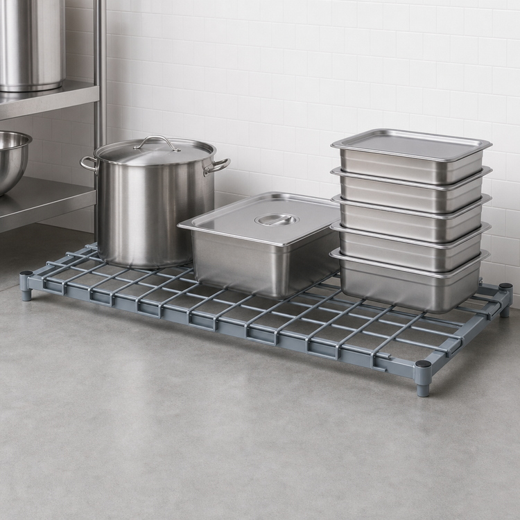 Product image #3 for Quantum 60-Inch x 24-Inch Gray Epoxy Dunnage Shelf with Removable Wire Top Mat, 1500 lb. Capacity