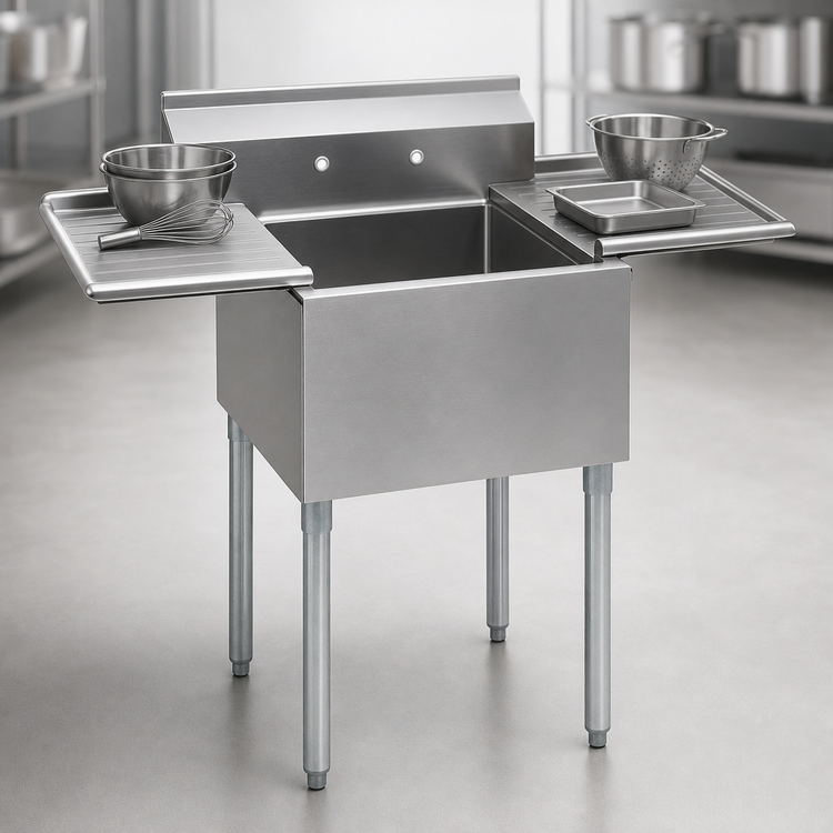 Product image #3 for Eagle Group 60-1/4 Inch Wide One-Compartment Utility Sink with Double Drainboards, 16-Gauge 430 Stainless Steel