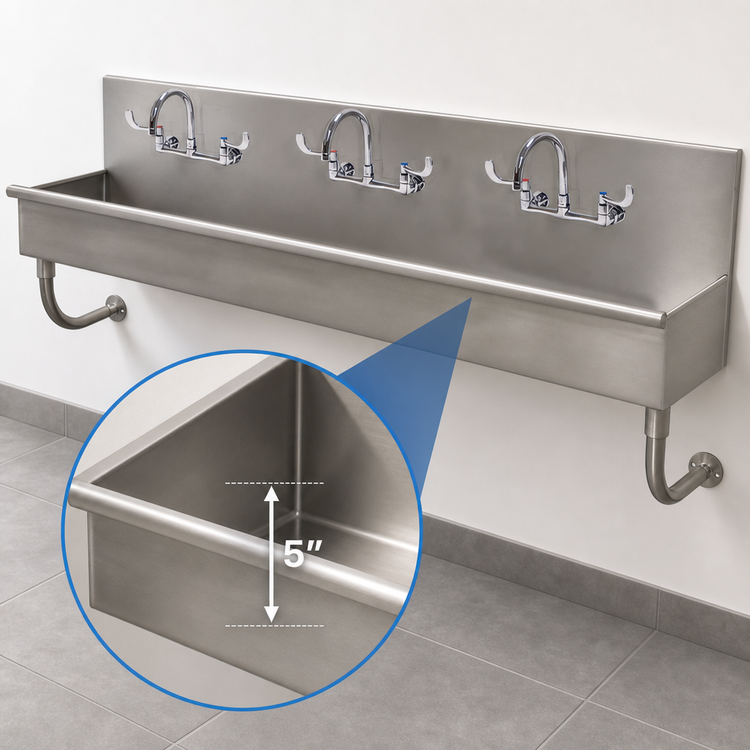 Product image #3 for Advance Tabco 72-Inch 3-Station ADA Wall-Mounted Multiwash Hand Sink with 3 Wrist-Handle Faucets