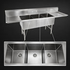 Thumbnail image #3 for John Boos 3B18244-2D24 3-Compartment Floor Sink with Left & Right Drainboards, 16-Gauge Stainless Steel, 105-1/4"W x 29-1/2"D