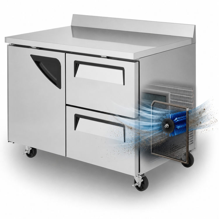 Product image #3 for Turbo Air Super Deluxe 48-Inch Worktop Refrigerator with 1 Door and 2 Drawers, 12 Cu. Ft., Stainless Steel, Self-Cleaning Condenser