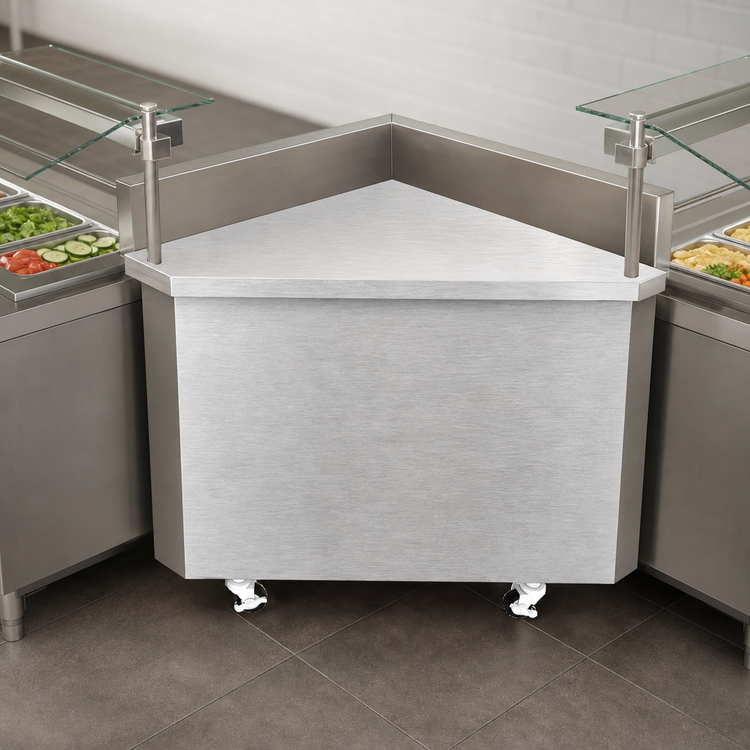 Product image #3 for Duke Thurmaduke 90° Corner Mobile Utility Station, 32-Inch Triangle, Stainless Steel Top, Enclosed Base