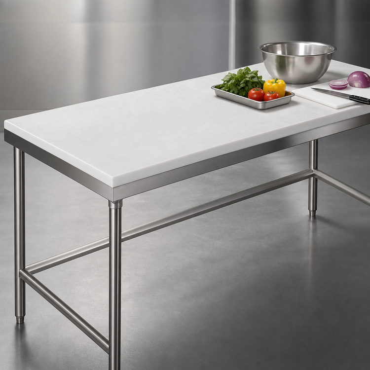 Product image #3 for Advance Tabco Poly-Vance Poly-Top Work Table with Stainless Steel Open Base, 108 x 30 Inches