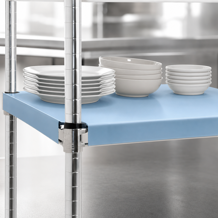 Product image #3 for QuadPlus 54 x 24-Inch Solid Blue Polymer Shelf Mat with MICROGARD Antimicrobial Protection and Gray Epoxy Wire Frame