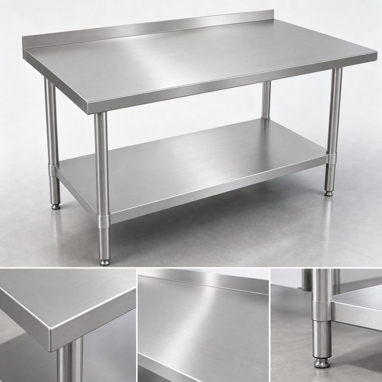 Product image #3 for John Boos Stallion Economy Stainless Steel Work Table, 60 x 30 Inches, with Rear Riser and Adjustable Undershelf