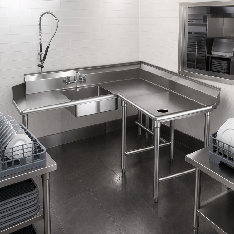 Product image #3 for Eagle Group Spec-Master Corner Soiled Dishtable with 20 x 20 x 5 Pre-Rinse Sink