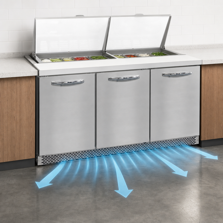 Product image #3 for Continental Refrigerator Mighty Top SW72N24M-FB 72" Three-Section Front Breathing Sandwich Unit with Solid Doors and 24 Pan Capacity