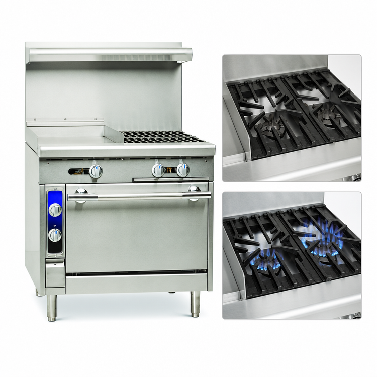 Product image #3 for Imperial Spec Series Heavy Duty 36-Inch Combination Gas Range with 2 Open Burners, 18-Inch Griddle, and Standard Oven