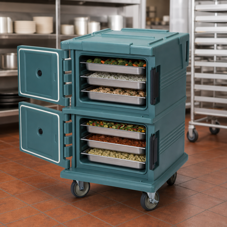 Product image #4 for Cambro Ultra Camcart® Double-Compartment Front-Loading Insulated Food Pan Carrier, 12 Full-Size Pan Capacity, Slate Blue
