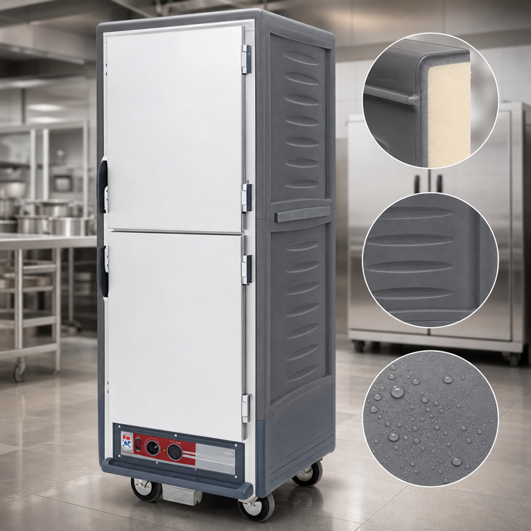 Product image #3 for Metro C5 3 Series Insulation Armour Full Height Mobile Heated Holding Cabinet, Low Watt, Dutch Solid Doors, Gray