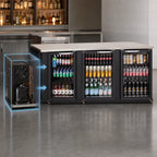 Thumbnail image #3 for Everest Refrigeration EBB90G Three-Section Glass Door Back Bar Cooler, 89-1/4 in., 32 cu. ft., Stainless Steel Top, Black Exterior