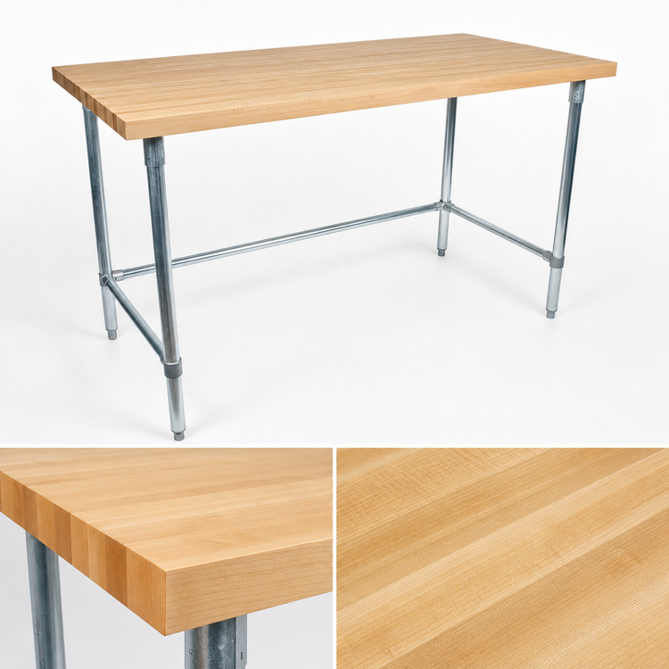 Product image #3 for BK Resources 48 x 30 Inch Hard Maple Flat Top Work Table with Galvanized Open Base