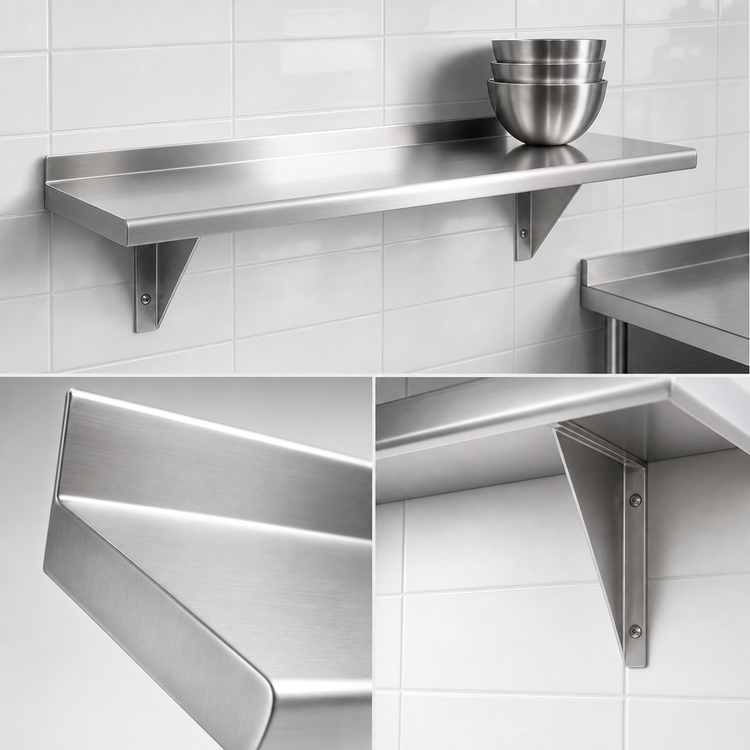 Product image #3 for Advance Tabco 96-Inch x 12-Inch Wall-Mounted Stainless Steel Shelf, 16 Gauge, Satin Finish