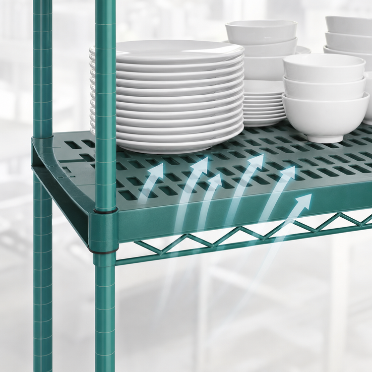 Product image #3 for QuadPlus Louvered Polymer Shelf Mat with Wire Quad-Adjust Frame, 54 x 21 Inches, Green