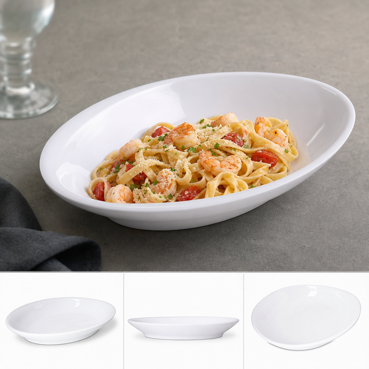 Product image #3 for Carlisle Stadia 11.5-Inch Oblong White Melamine Pasta Plate