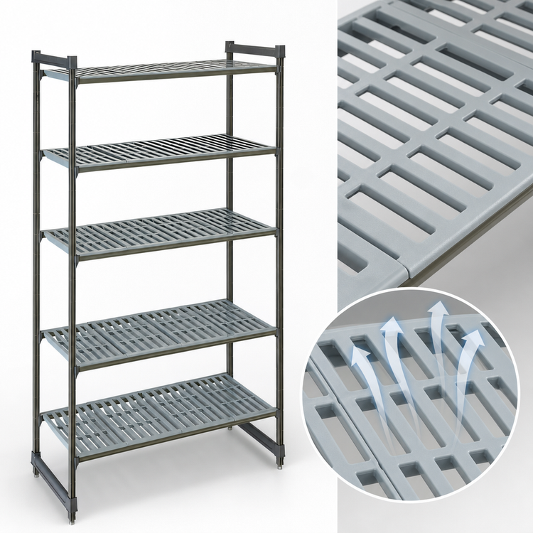 Product image #3 for Cambro Camshelving Basics Plus 5-Tier Stationary Starter Shelving Unit, 42W x 24D x 64H, Vented Shelves, Brushed Graphite