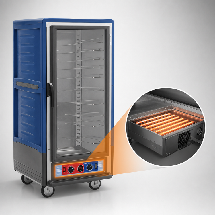 Product image #3 for Metro C5 3 Series Mobile 3/4 Height Combination Heated Holding and Proofing Cabinet with Clear Polycarbonate Door and Blue Insulation Armour